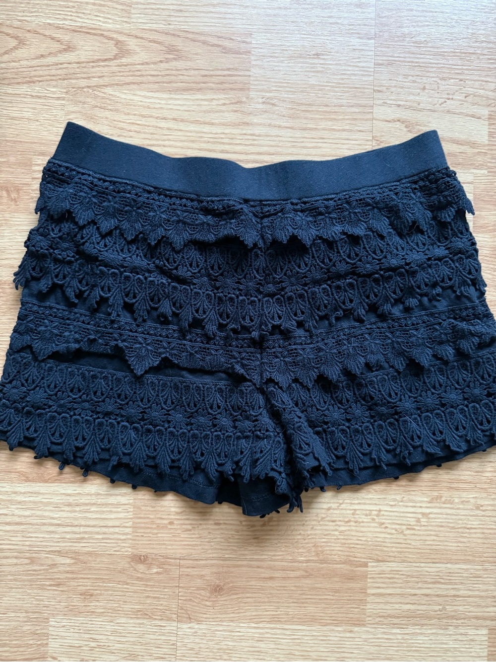 Black Express Crochet Ruffle Shorts